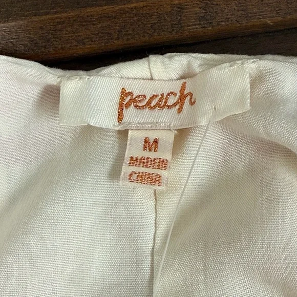 NWT Peach Red Cream Shell Print Crop Tank Top Button Detail Resort Summer M - Picture 5 of 8